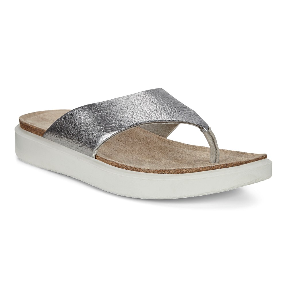 ECCO Womens Sandals Silver - Corksphere Thong - TUP-287564